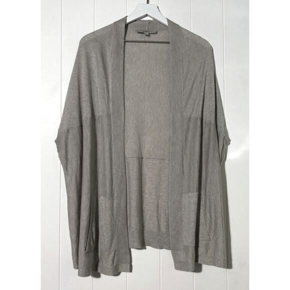 Loft Open Front Knit Cardgian Short Sleeve Pockets Beige Cotton Blend Size XL - Picture 1 of 6